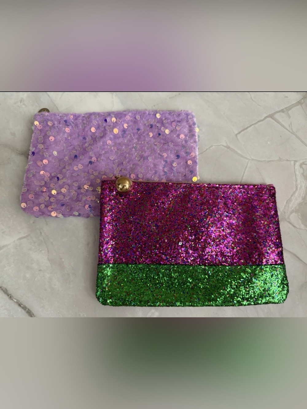 Ipsy Glam Makeup Bags Glitter Iridescent Sequin Purple 7.5x5 Bags Only - 2 PACK